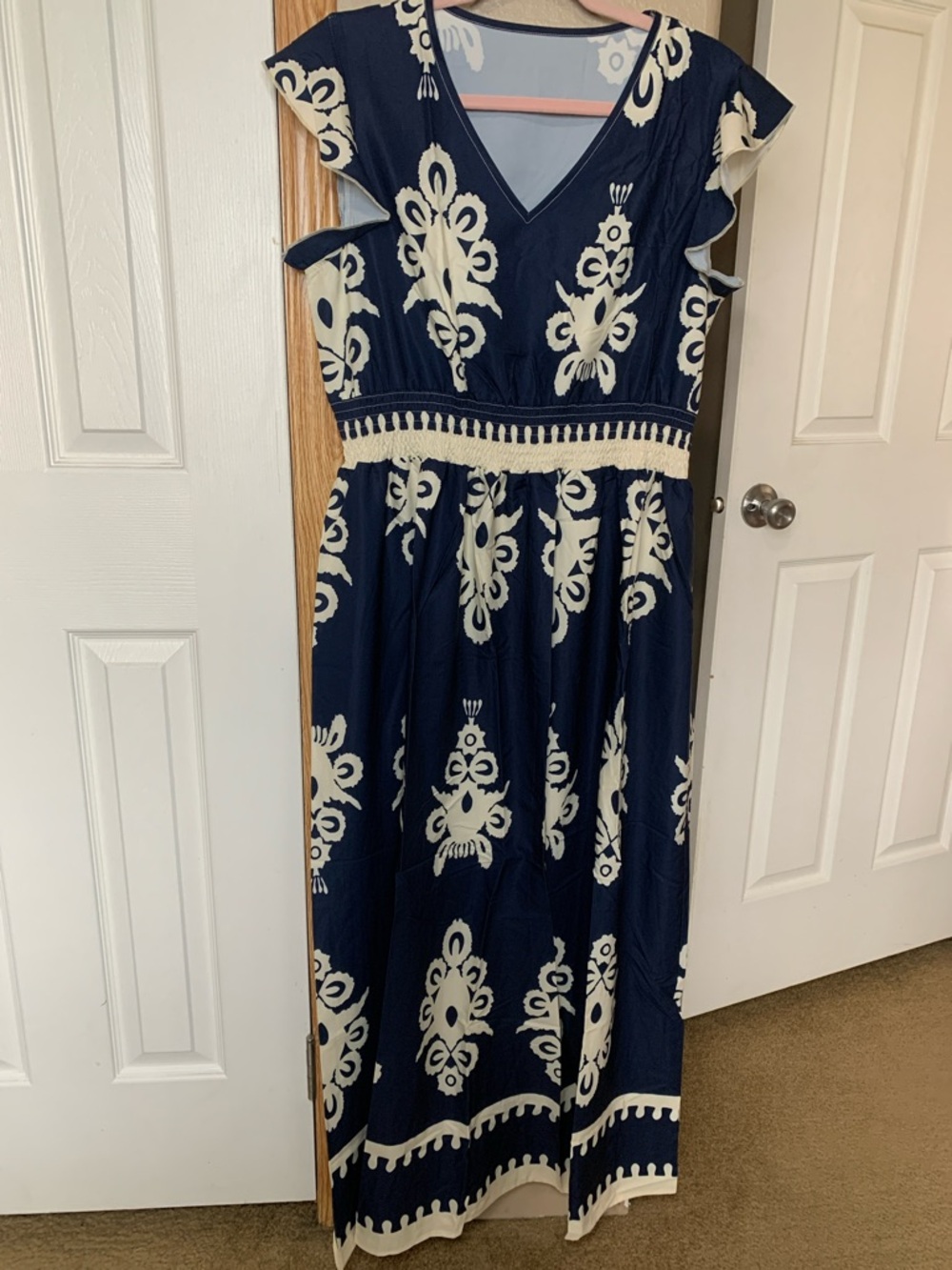 BOHO Style Navy Blue & Cream Maxi Dress - Picture 5 of 6